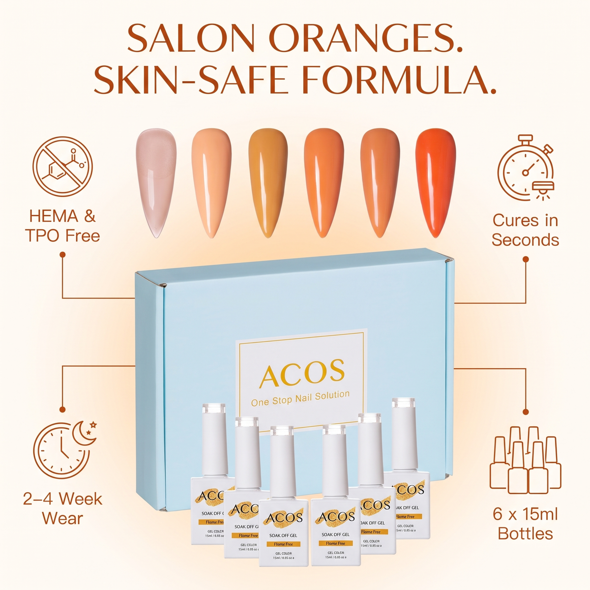 ACOS HEMA Free Gel Polish orange set benefits