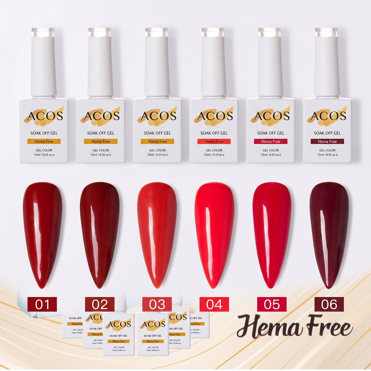 ACOS red gel polish shade swatches