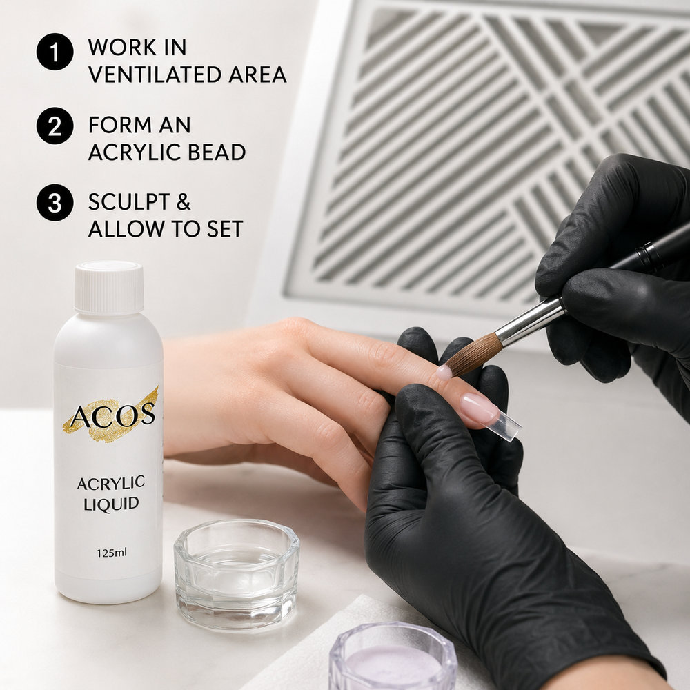 How to form an acrylic bead sculpt and set nails using ACOS Acrylic Liquid 125ml