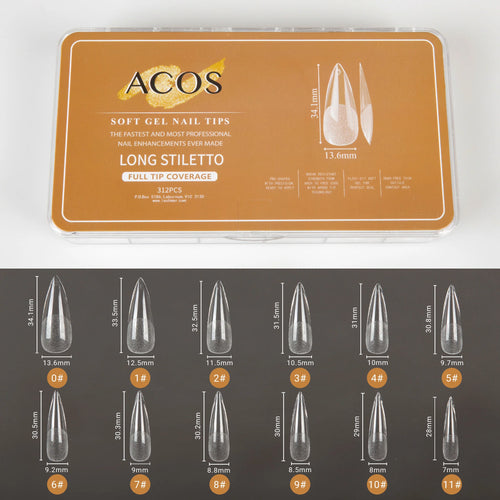 ACOS Soft Gel Nail Tips (Full Tip Coverage) - STILETTO Shape (312pcs/box) - MV hair and beauty