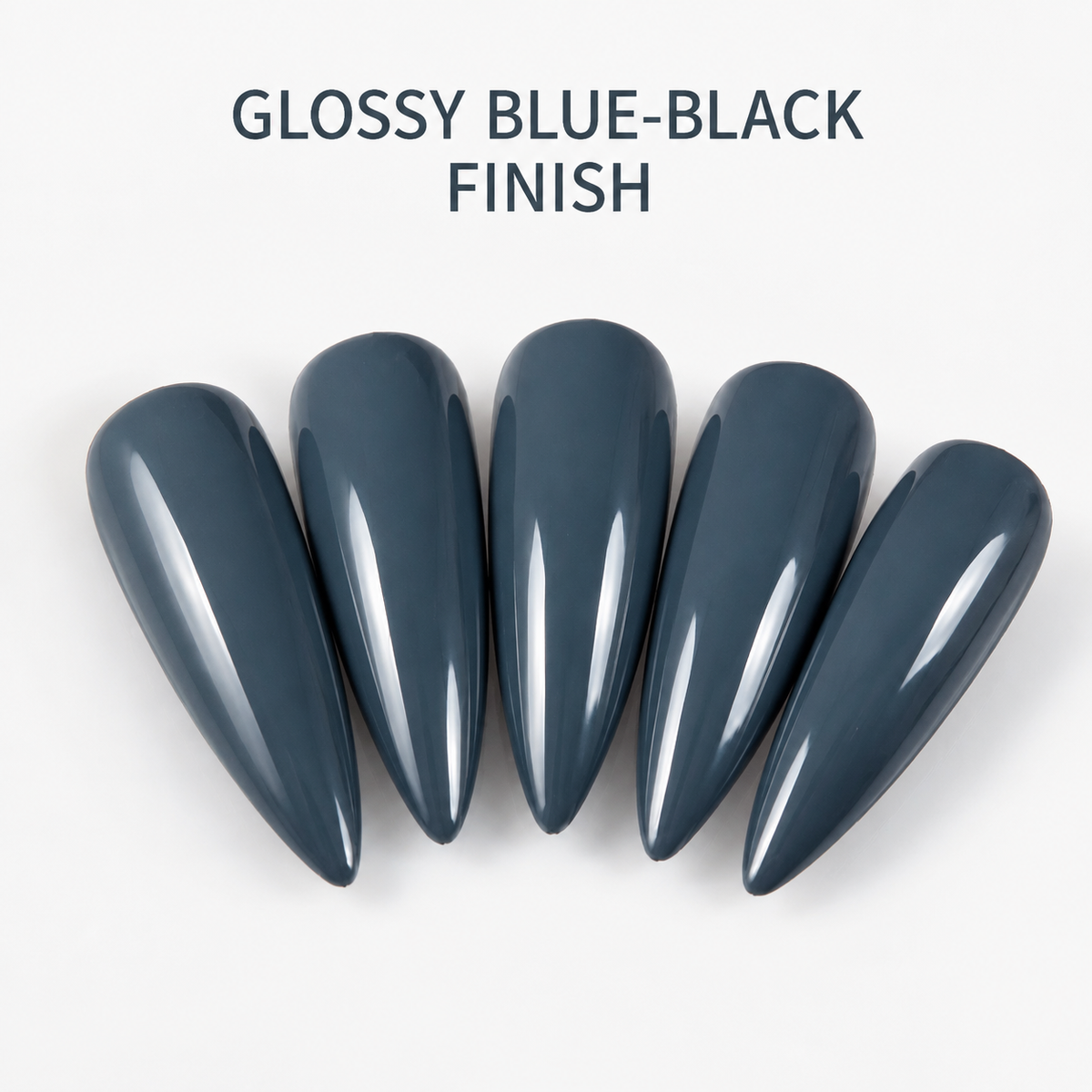ACOS Blue Black 066 glossy gel polish on artificial nail tips