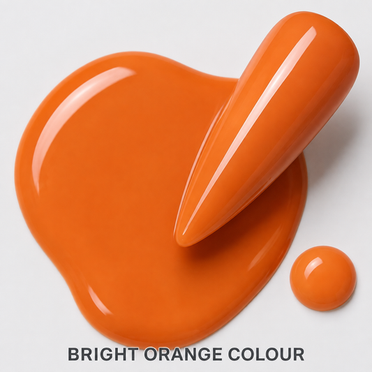 ACOS Bright Orange 065 gel-polish swatch with bright-orange colour benefit text