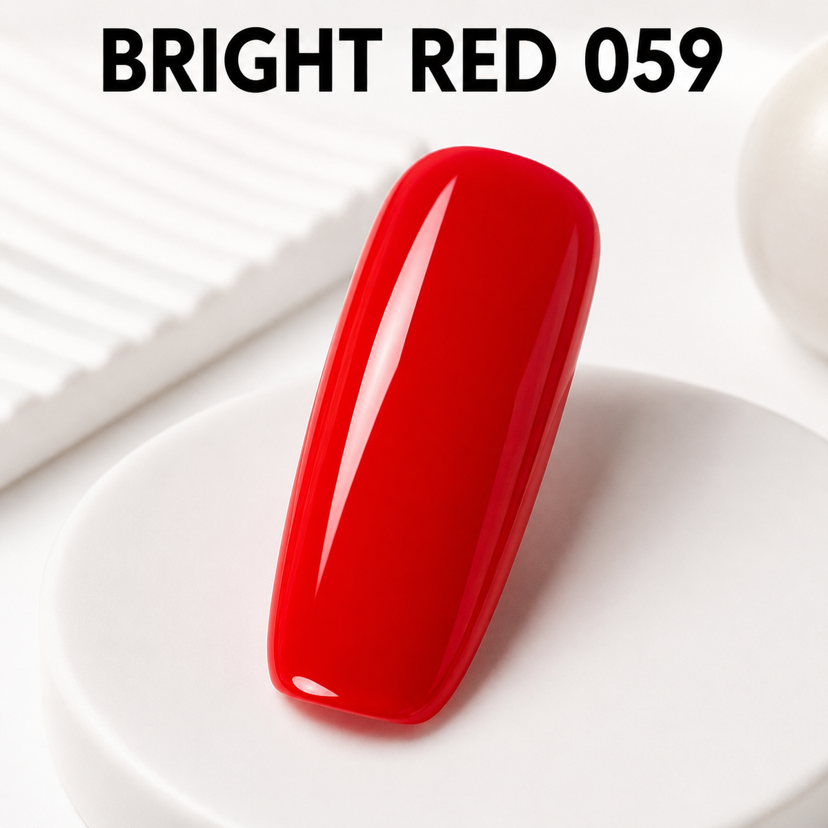 Bright Red 059 glossy gel polish colour swatch