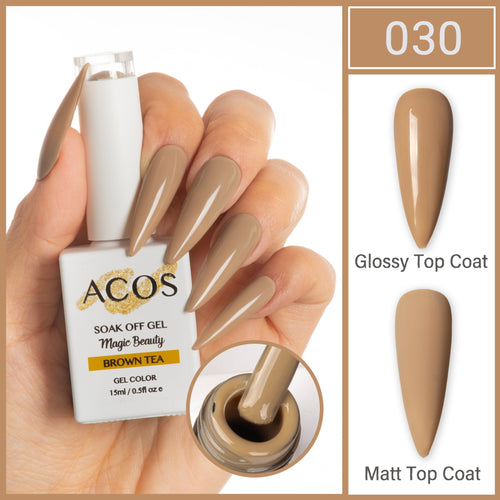 ACOS Magic Beauty Brown Tea 030 gel colour 15ml bottle and shade swatch