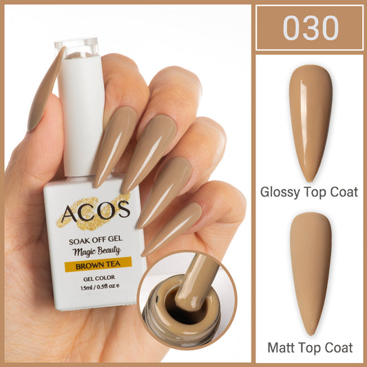 ACOS Magic Beauty Brown Tea 030 gel colour 15ml bottle and shade swatch