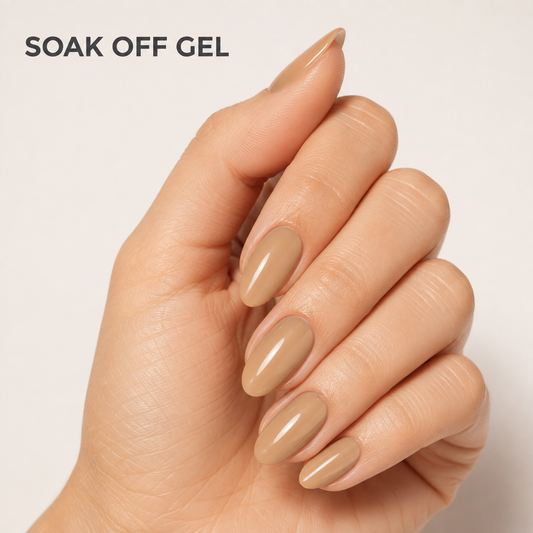 ACOS Brown Tea 030 gel manicure with SOAK OFF GEL benefit text
