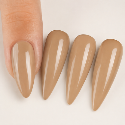 ACOS Brown Tea 030 glossy beige-brown shade swatches and manicure detail