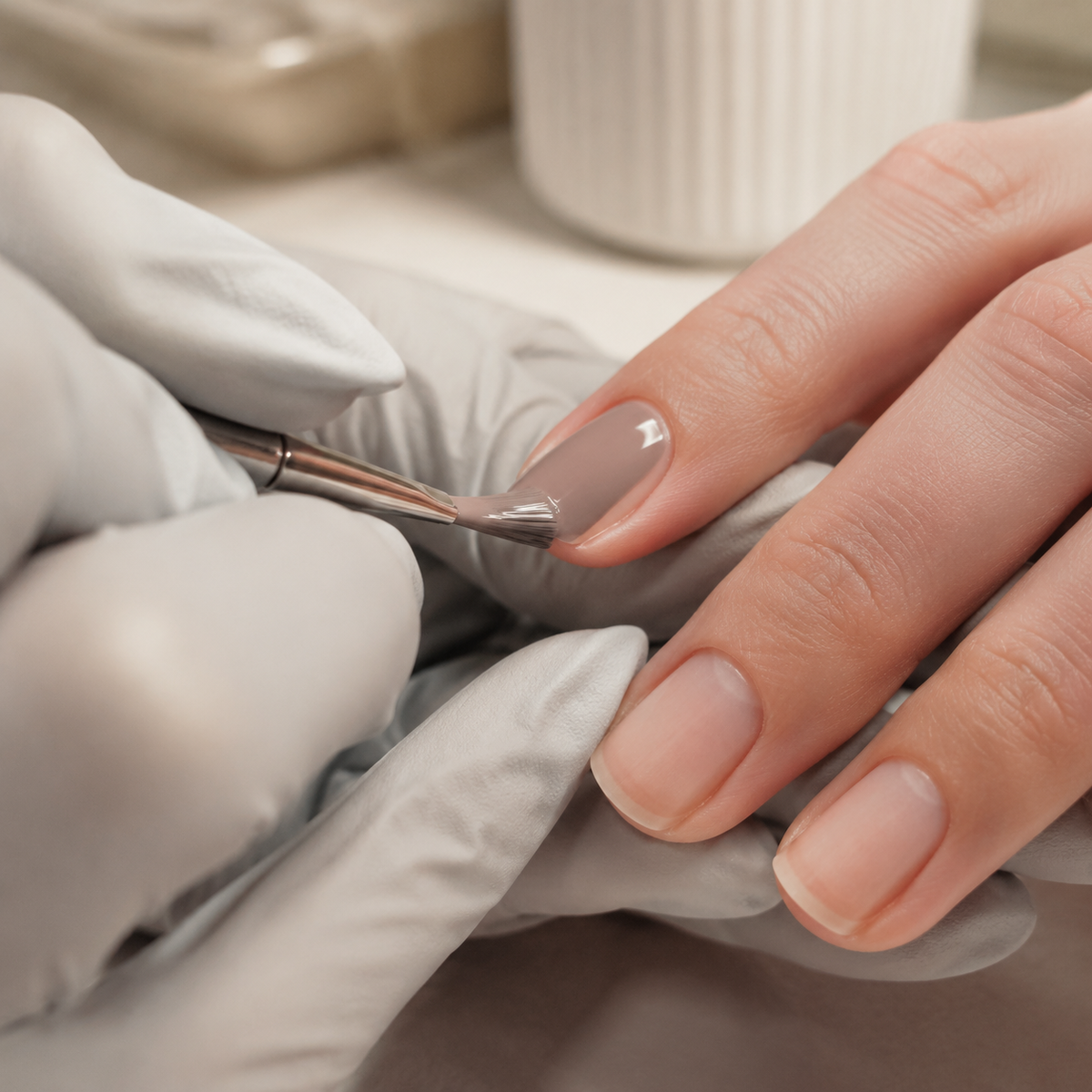 Professional application of ACOS Clay 062 gel polish