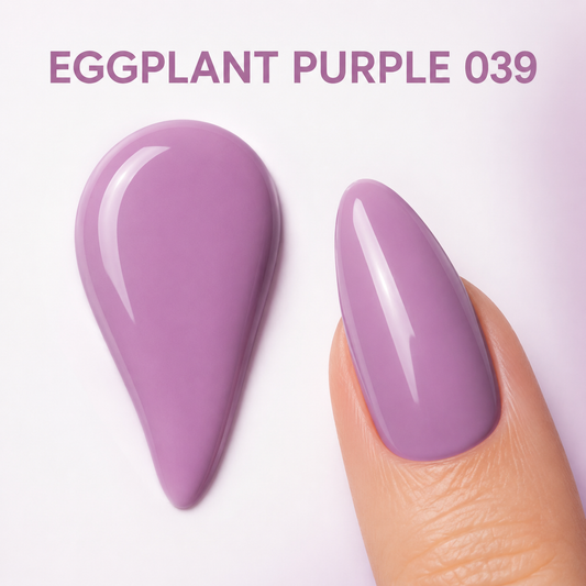 ACOS 039 Eggplant Purple gel polish swatch and glossy nail colour graphic