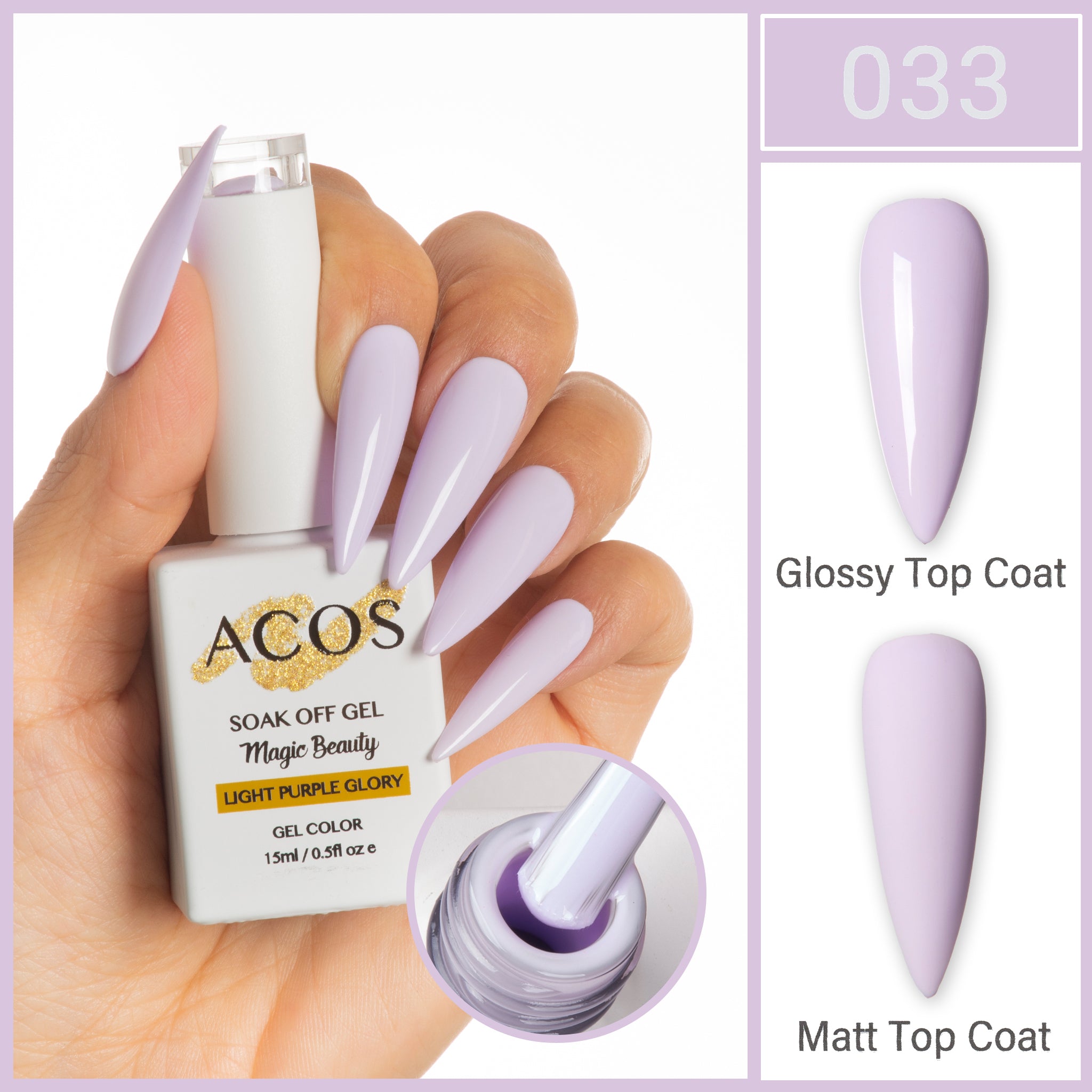 ACOS Magic Beauty Gel Polish Colour Light Purple Glory (033)