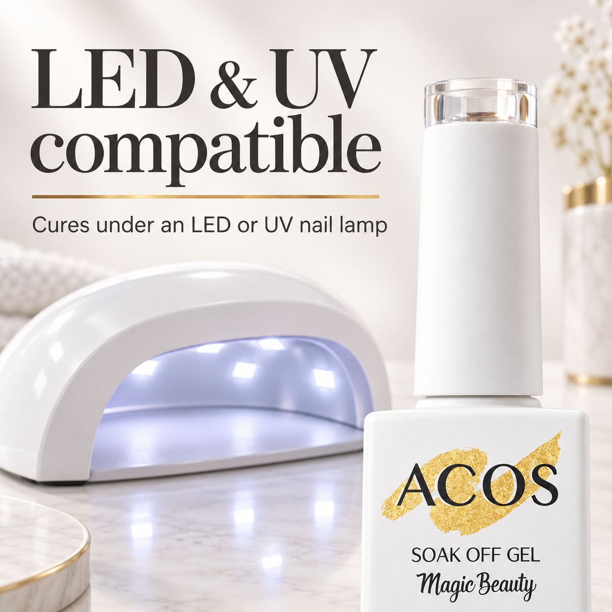 ACOS Magic Beauty Gel Colour — LED & UV compatible. Cures under an LED or UV nail lamp.