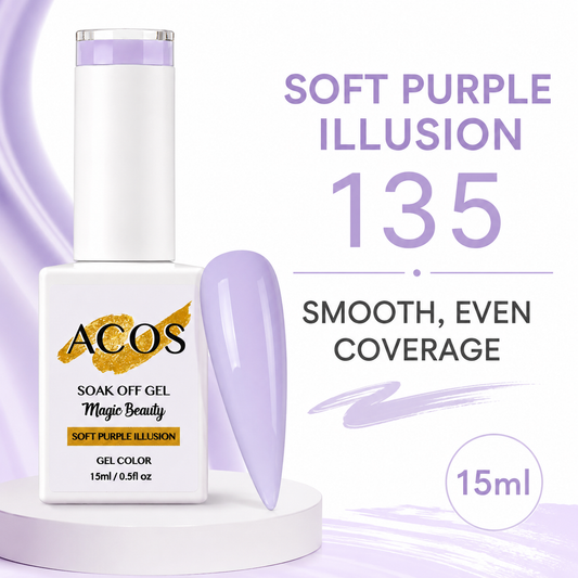 ACOS Magic Beauty Soft Purple Illusion 135 gel polish 15ml with smooth even coverage benefit