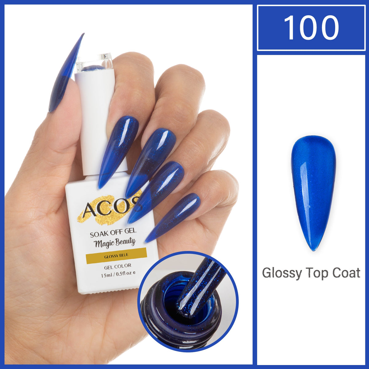 ACOS Magic Beauty Glossy Blue 100 gel polish 15ml bottle