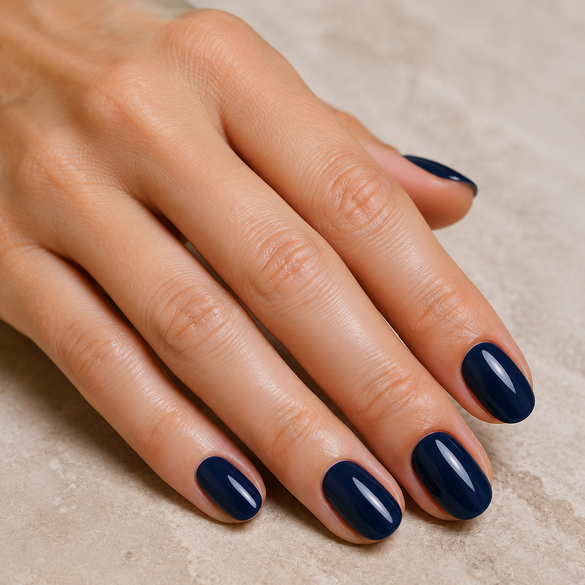 Finished manicure in ACOS Glossy Dark Blue 095 gel polish.