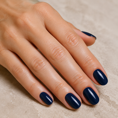 Finished manicure in ACOS Glossy Dark Blue 095 gel polish.