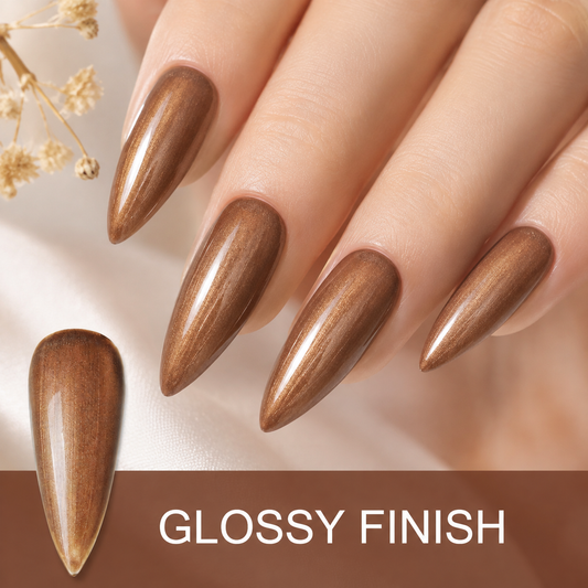 ACOS Glossy Dark Brown 092 gel polish manicure with glossy finish and matching swatch