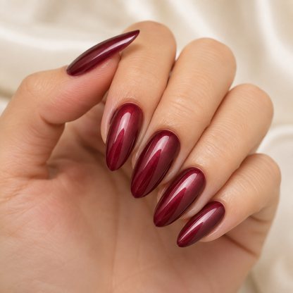 Finished manicure in ACOS Glossy Dark Red 093 gel polish