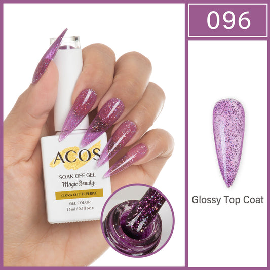 ACOS Magic Beauty Glossy Glitter Purple 096 gel polish 15ml bottle