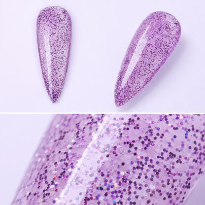 ACOS shade 096 glossy glitter purple nail tips with close-up glitter detail