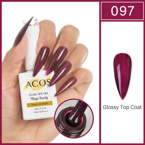 ACOS Magic Beauty Glossy Glitter Red 097 Gel Polish 15ml bottle