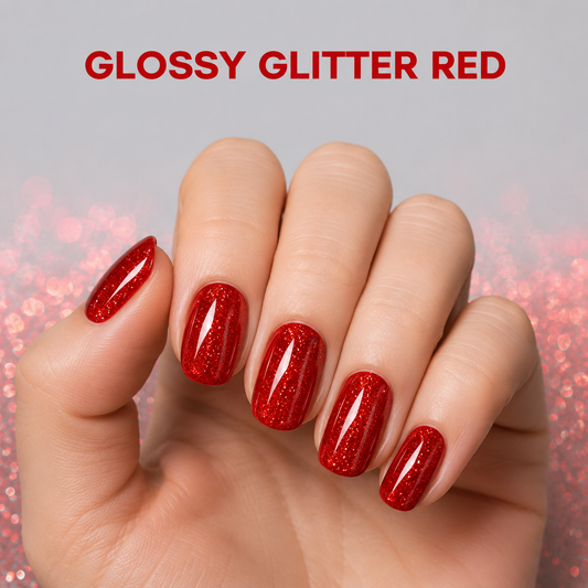 ACOS Glossy Glitter Red 097 gel manicure feature graphic