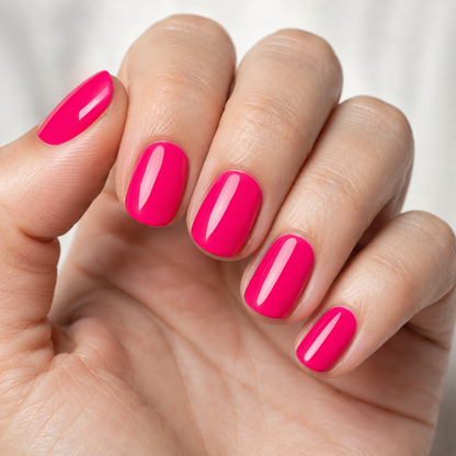 Finished manicure in glossy Hot Pink 008 gel polish