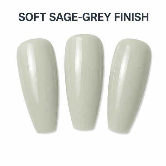 ACOS Gel069 light green-grey swatches with Soft Sage-Grey Finish benefit text