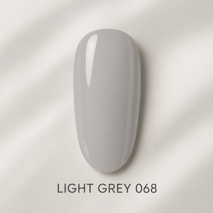 Glossy light grey 068 gel polish colour swatch on a neutral background