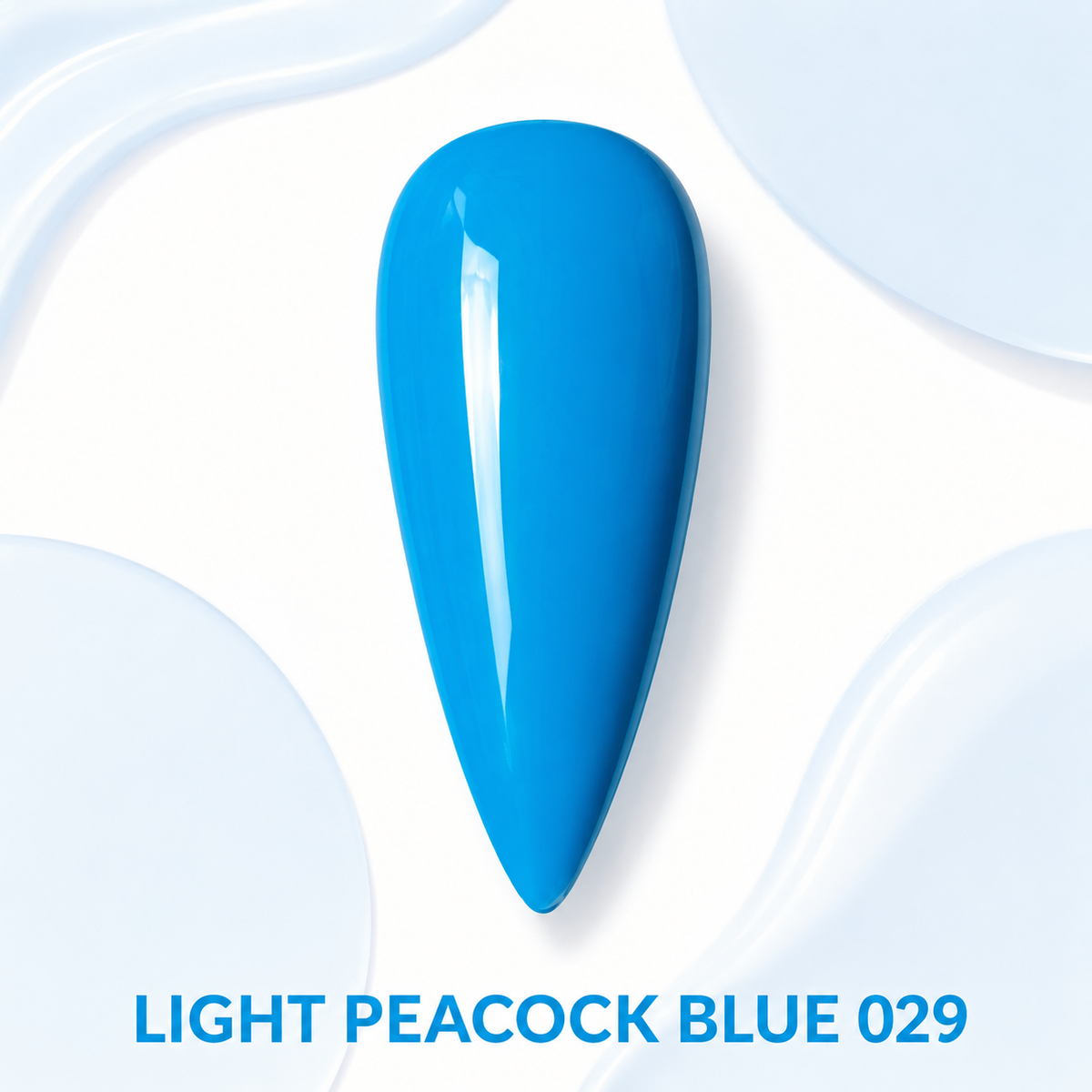 Light Peacock Blue 029 gel polish swatch with glossy bright blue colour