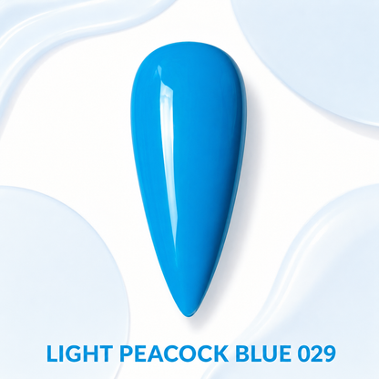 Light Peacock Blue 029 gel polish swatch with glossy bright blue colour
