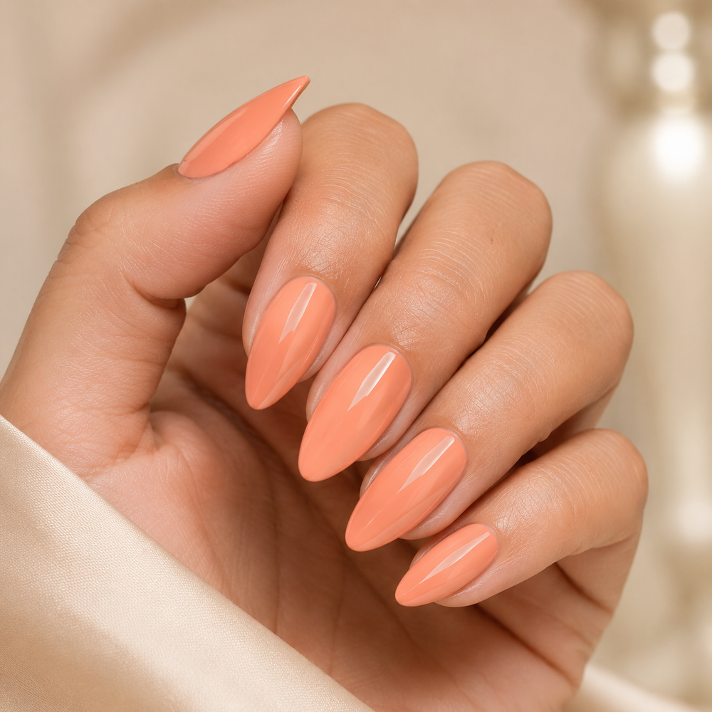 Finished manicure in ACOS Milky Orange 048 gel polish