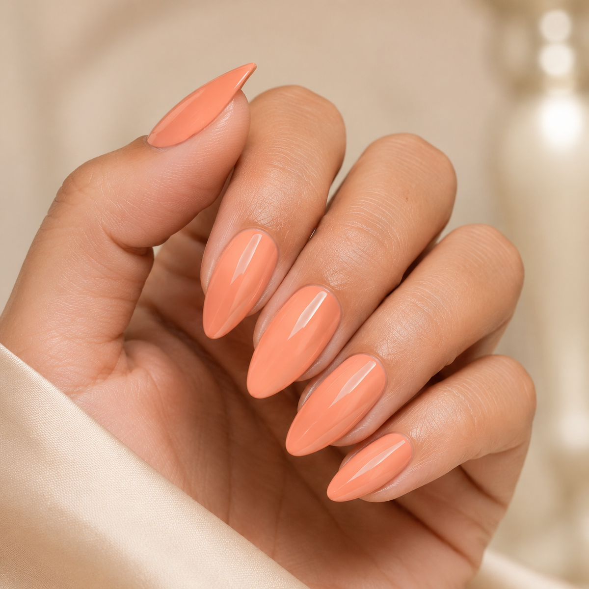 Finished manicure in ACOS Milky Orange 048 gel polish
