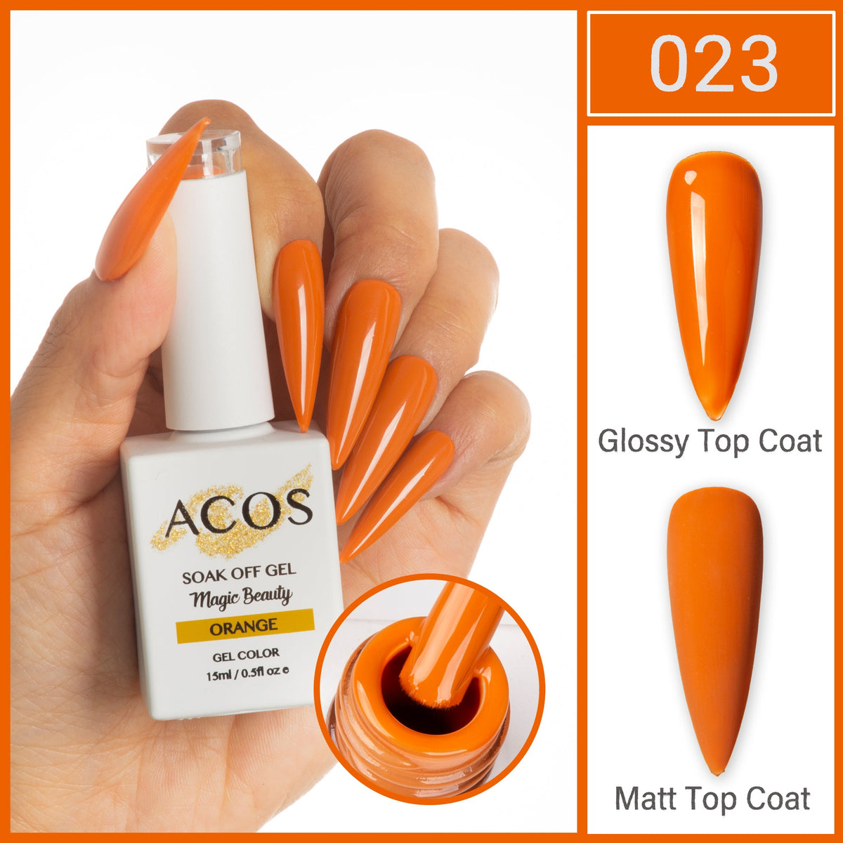 ACOS Magic Beauty Orange 023 gel polish 15ml bottle