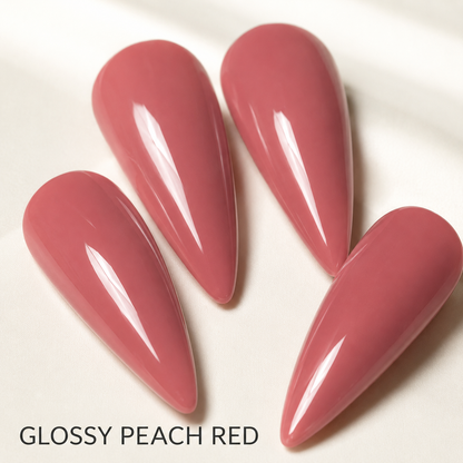 ACOS Peach Red 054 gel polish on a glossy artificial nail tip