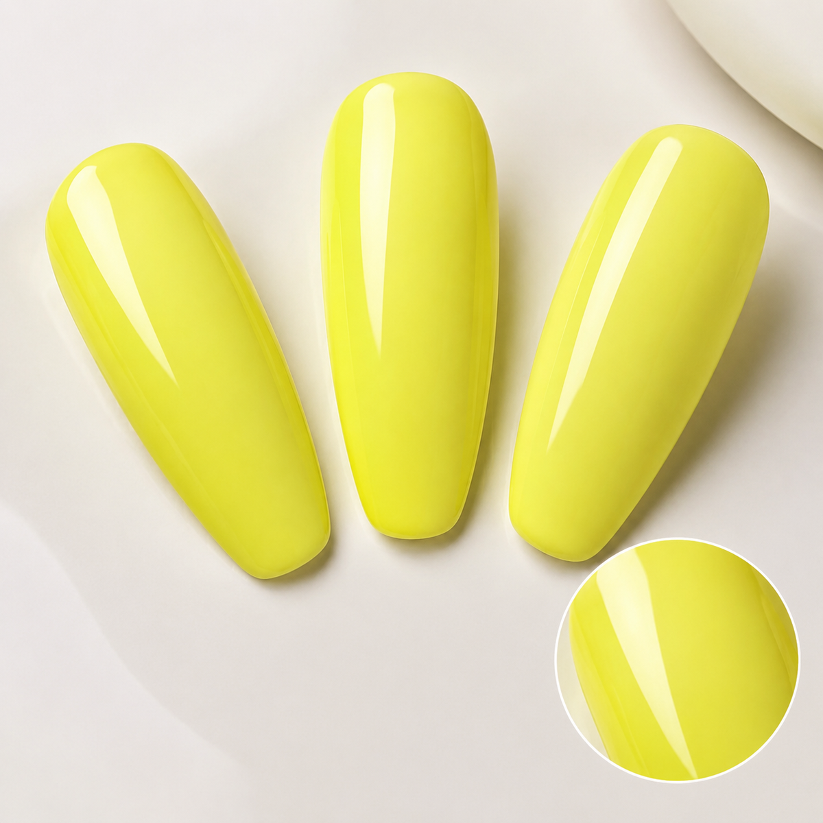 Glossy ACOS Slim Yellow 088 result on artificial nail display tips