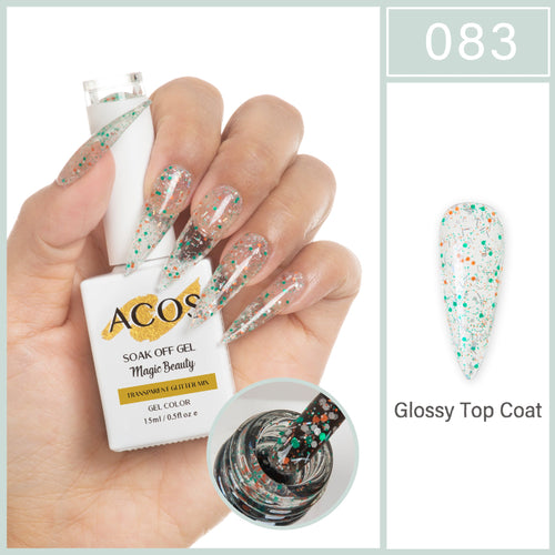 ACOS Magic Beauty Transparent Glitter Mix 083 gel colour 15ml bottle and shade swatch