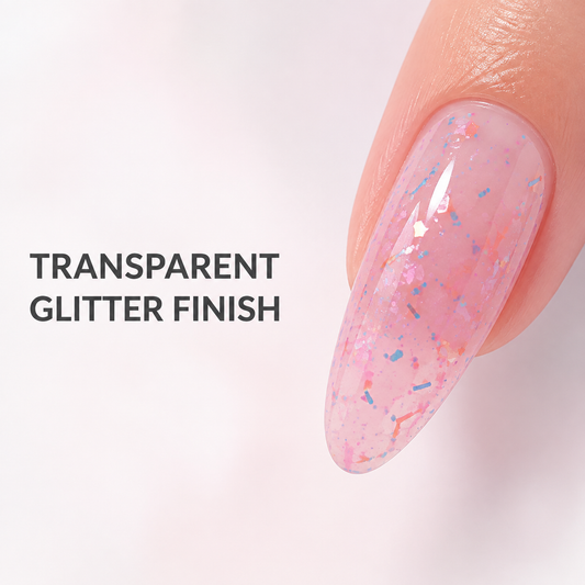 ACOS shade 081 transparent glitter finish benefit graphic