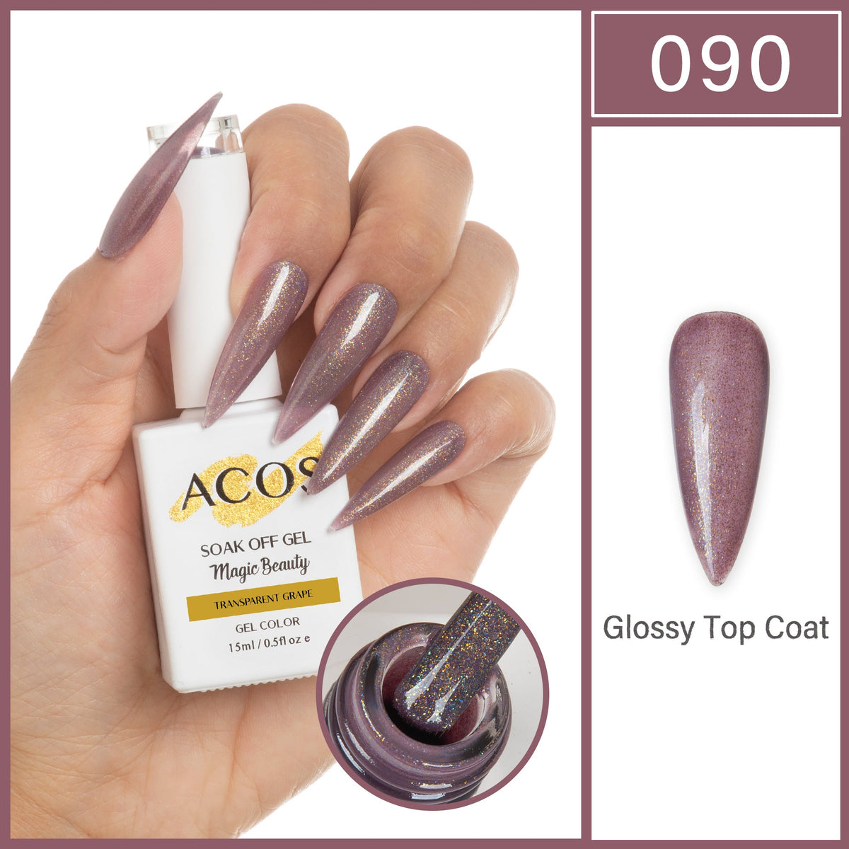 ACOS Magic Beauty Transparent Grape 090 Gel Polish 15ml bottle