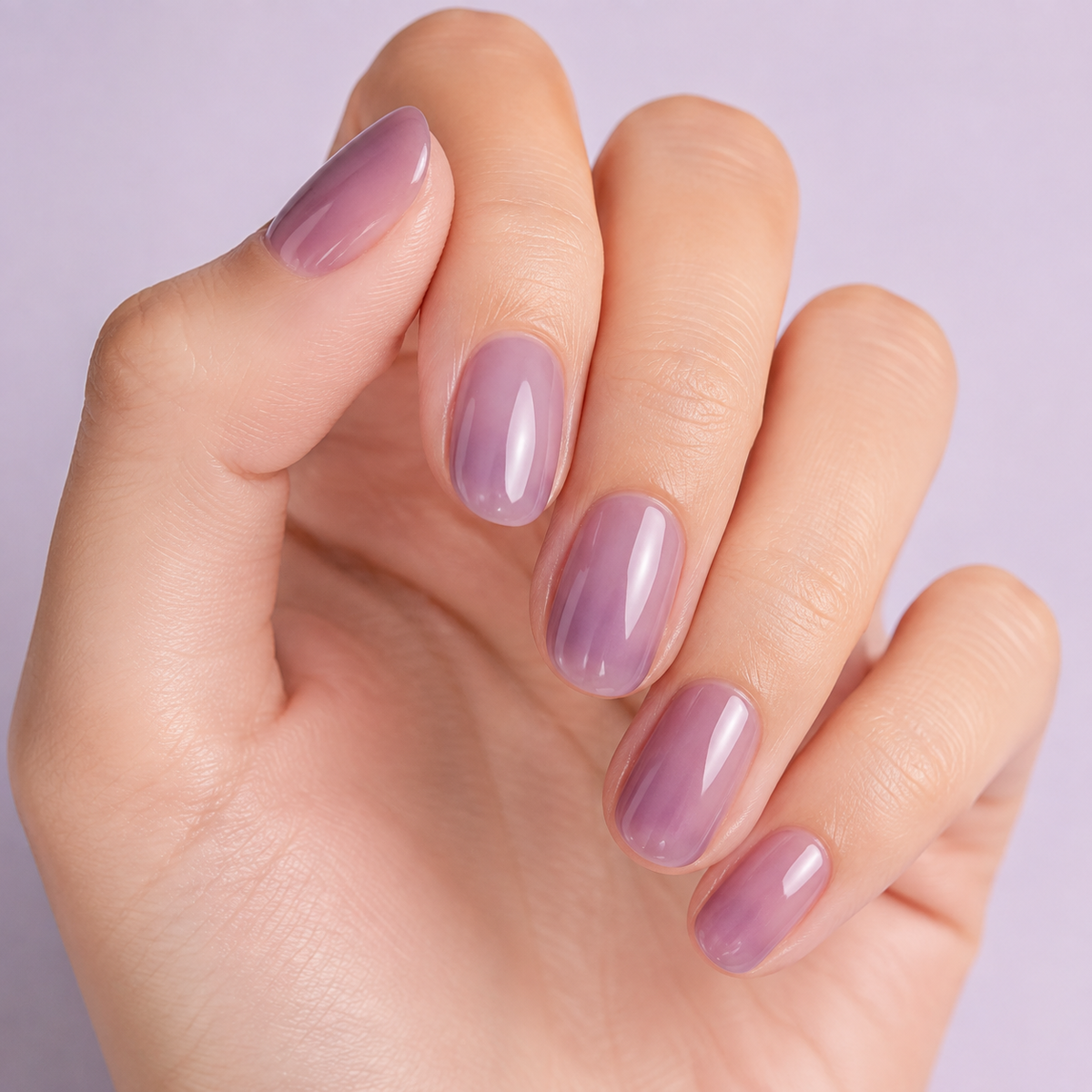 Finished manicure in ACOS Transparent Grape 090 gel polish