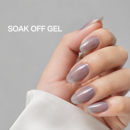 ACOS 077 transparent grey-blue manicure with SOAK OFF GEL benefit text