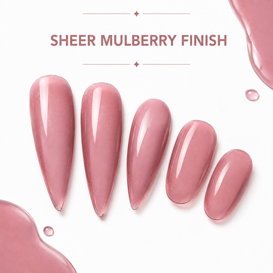 ACOS Transparent Mulberry 031 gel polish on glossy artificial nail swatches