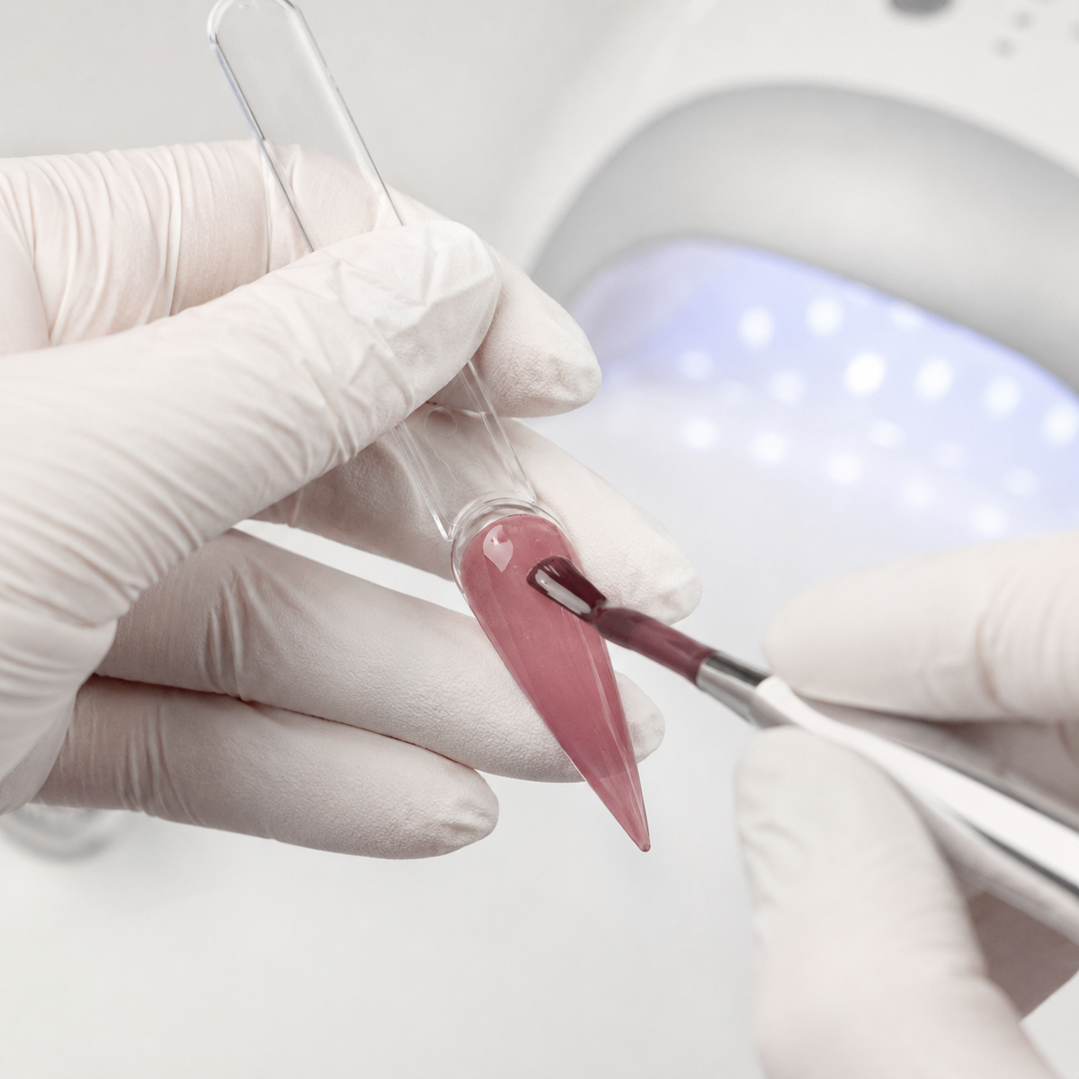 ACOS Transparent Mulberry 031 applied to an artificial nail tip