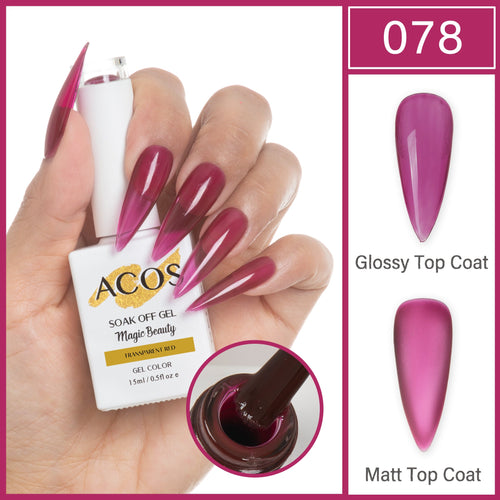 ACOS Magic Beauty Transparent Red 078 gel polish 15ml bottle