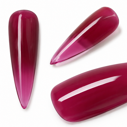 ACOS Transparent Red 078 glossy result on three artificial nail swatches