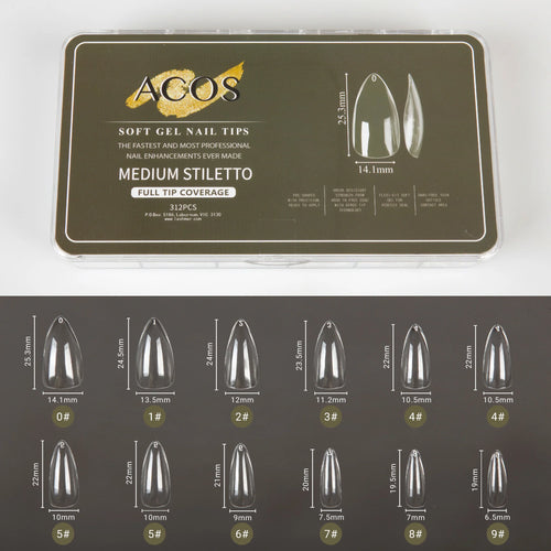 ACOS Soft Gel Nail Tips (Full Tip Coverage) - STILETTO Shape (312pcs/box) - MV hair and beauty