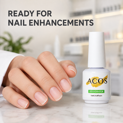 Clean natural nails prepared for enhancements with ACOS Nail Dehydrator 15ml