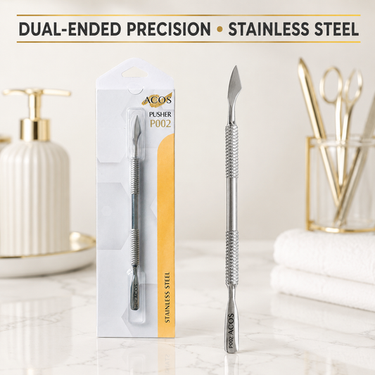 ACOS P002 dual-ended 137mm stainless-steel cuticle pusher for precise control