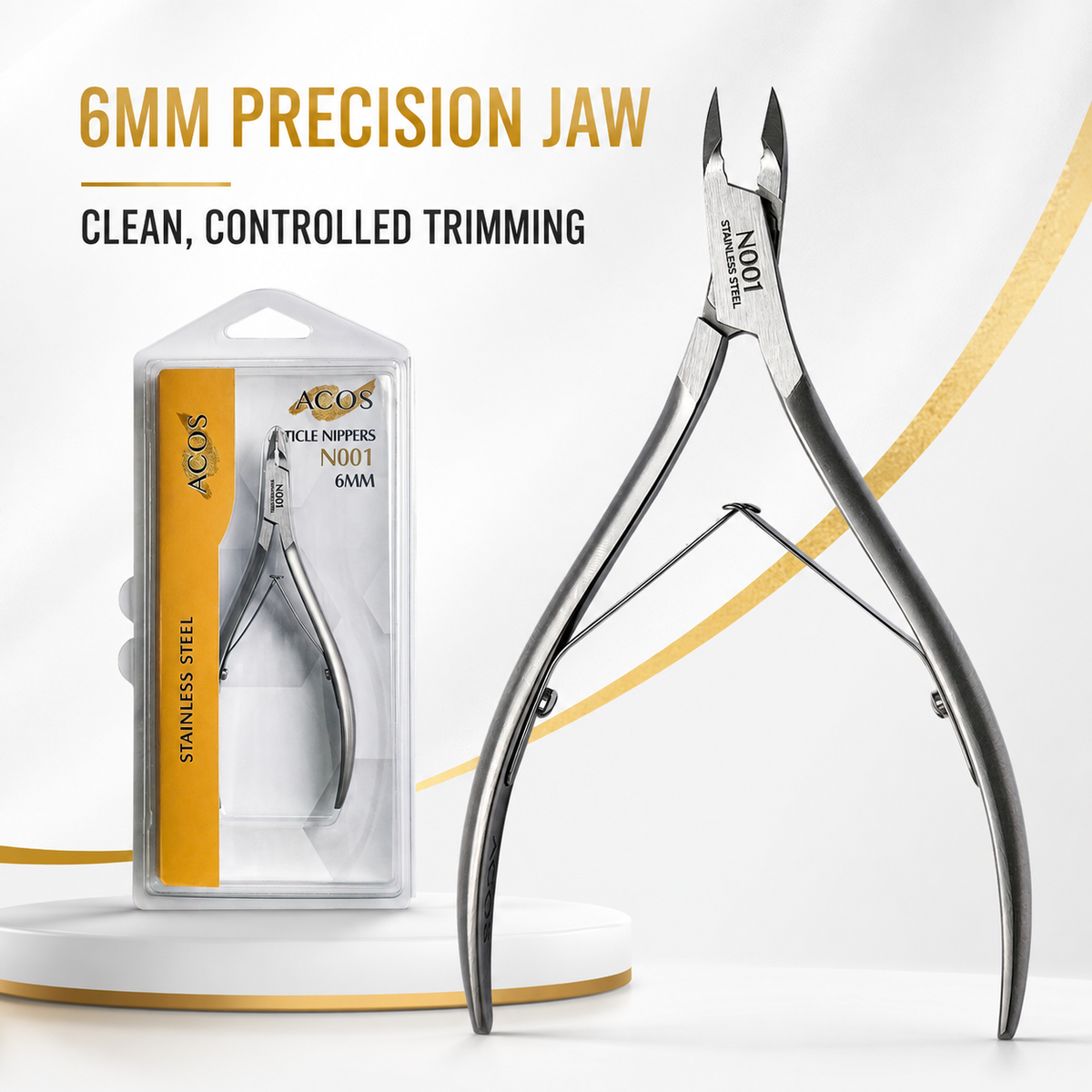 ACOS Premium Cuticle Nipper N001 6mm stainless steel precision jaw and controlled trimming benefits