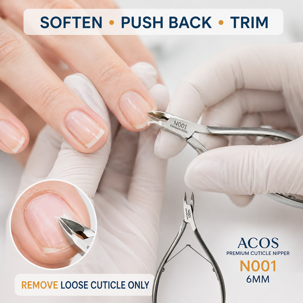 How to safely use ACOS Premium Cuticle Nipper N001 6mm to remove loose cuticle only
