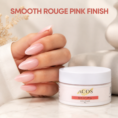 Smooth soft-pink acrylic nail finish using ACOS Rouge Pink Powder 80g